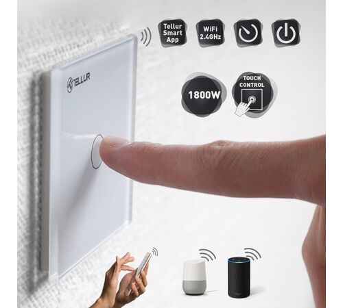 Tellur WiFi Switch 1 Ports 1800W 10A Έξυπνος διακόπτης WiFi 1 θύρας σε λευκό (TLL331041)