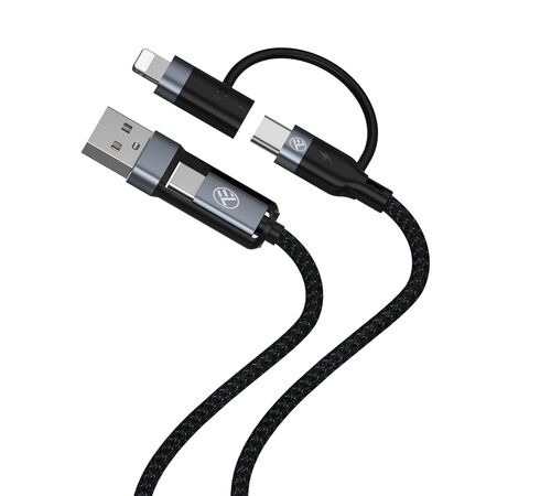 Καλώδιο φόρτισης και δεδομένων Tellur Data Cable 4-in-1 USB/USB-C σε USB-C/Lightning - 1 μέτρο σε μαύρο χρώμα
