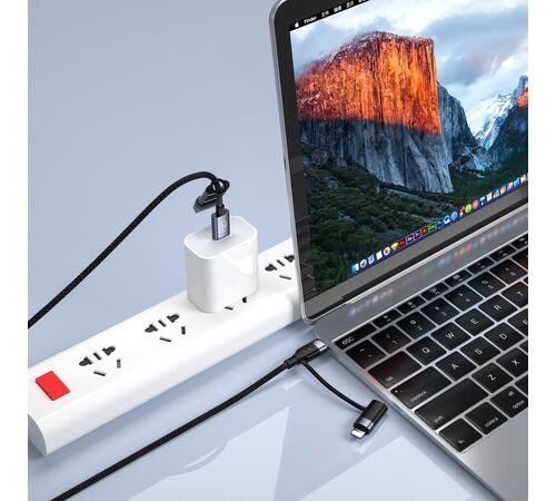 Καλώδιο φόρτισης και δεδομένων Tellur Data Cable 4-in-1 USB/USB-C σε USB-C/Lightning - 1 μέτρο σε μαύρο χρώμα