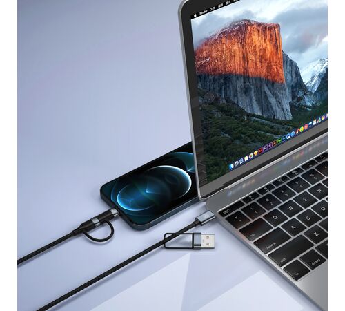 Καλώδιο φόρτισης και δεδομένων Tellur Data Cable 4-in-1 USB/USB-C σε USB-C/Lightning - 1 μέτρο σε μαύρο χρώμα