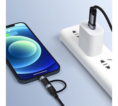 Καλώδιο φόρτισης και δεδομένων Tellur Data Cable 4-in-1 USB/USB-C σε USB-C/Lightning - 1 μέτρο σε μαύρο χρώμα
