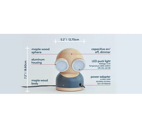 Designnest® GoggleLamp |Mr Watt| Επιτραπέζιο Φωτιστικό από ξύλο σφενδάμου και αλουμίνιο με ρύθμιση φωτεινότητας αφής (grey/blue/wood)