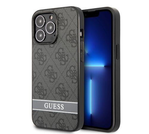Guess "4G Logo Collection" Printed Stripe Θήκη προστασίας από δερματίνη – iPhone 13 Pro (Γκρι/Μαύρη)
