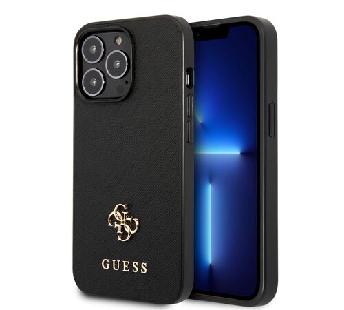 Guess "Small 4G Logo Collection" Hard Case Saffiano Leather Θήκη προστασίας από δερματίνη – iPhone 13 Pro (Μαύρη)