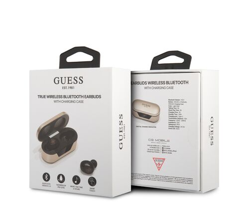 Guess Bluetooth Stereo Headset 5.0 True Wireless Ασύρματα Ακουστικά & θήκη φόρτισης (Gold - GUTWST31ED)