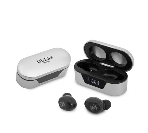 Guess Bluetooth Stereo Headset 5.0 True Wireless Ασύρματα Ακουστικά & θήκη φόρτισης (Silver - GUTWST31EG)