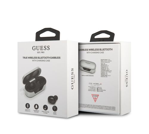 Guess Bluetooth Stereo Headset 5.0 True Wireless Ασύρματα Ακουστικά & θήκη φόρτισης (Silver - GUTWST31EG)