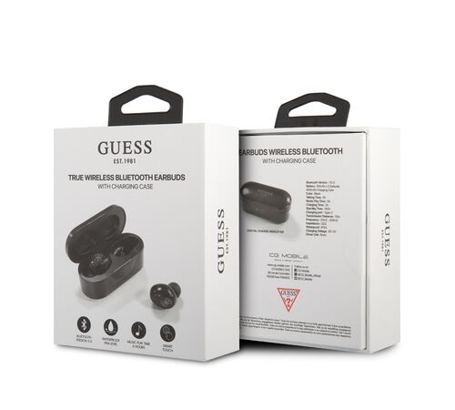 Guess Bluetooth Stereo Headset 5.0 True Wireless Ασύρματα Ακουστικά & θήκη φόρτισης (Μαύρα - GUTWST31EK)
