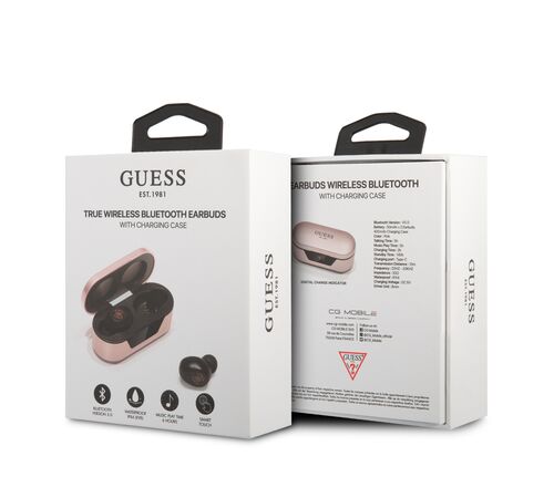 Guess Bluetooth Stereo Headset 5.0 True Wireless Ασύρματα Ακουστικά & θήκη φόρτισης (Pink - GUTWST31EP)