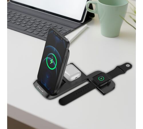 Tellur 3-in-1 Wireless Desk Charger Αναδιπλούμενη βάση ασύρματης φόρτισης 3 σε 1 με υποστήριξη τεχνολογίας Qi