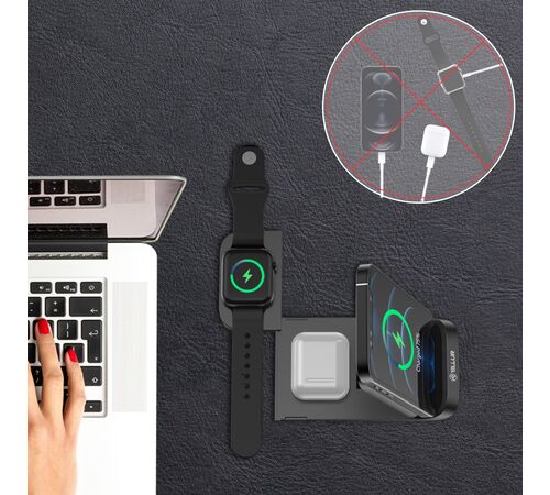 Tellur 3-in-1 Wireless Desk Charger Αναδιπλούμενη βάση ασύρματης φόρτισης 3 σε 1 με υποστήριξη τεχνολογίας Qi