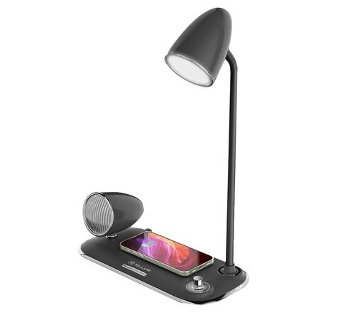 Tellur Nostalgia Wireless Desk Charger Ρετρο φωτιστικό γραφείου, ηχείο και βάση ασύρματης φόρτισης 3 σε 1 με υποστήριξη τεχνολογίας Qi (μαύρη)