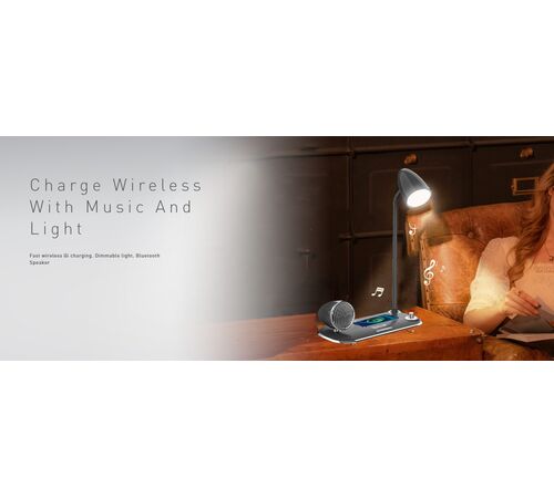 Tellur Nostalgia Wireless Desk Charger Ρετρο φωτιστικό γραφείου, ηχείο και βάση ασύρματης φόρτισης 3 σε 1 με υποστήριξη τεχνολογίας Qi (μαύρη)