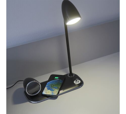 Tellur Nostalgia Wireless Desk Charger Ρετρο φωτιστικό γραφείου, ηχείο και βάση ασύρματης φόρτισης 3 σε 1 με υποστήριξη τεχνολογίας Qi (μαύρη)
