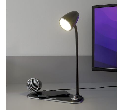 Tellur Nostalgia Wireless Desk Charger Ρετρο φωτιστικό γραφείου, ηχείο και βάση ασύρματης φόρτισης 3 σε 1 με υποστήριξη τεχνολογίας Qi (μαύρη)