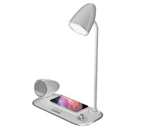 Tellur Nostalgia Wireless Desk Charger Ρετρο φωτιστικό γραφείου, ηχείο και βάση ασύρματης φόρτισης 3 σε 1 με υποστήριξη τεχνολογίας Qi (λευκή)