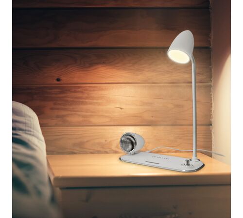 Tellur Nostalgia Wireless Desk Charger Ρετρο φωτιστικό γραφείου, ηχείο και βάση ασύρματης φόρτισης 3 σε 1 με υποστήριξη τεχνολογίας Qi (λευκή)