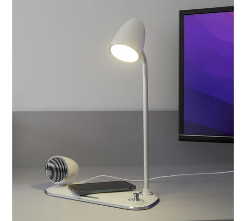 Tellur Nostalgia Wireless Desk Charger Ρετρο φωτιστικό γραφείου, ηχείο και βάση ασύρματης φόρτισης 3 σε 1 με υποστήριξη τεχνολογίας Qi (λευκή)