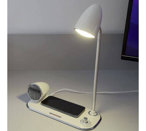 Tellur Nostalgia Wireless Desk Charger Ρετρο φωτιστικό γραφείου, ηχείο και βάση ασύρματης φόρτισης 3 σε 1 με υποστήριξη τεχνολογίας Qi (λευκή)