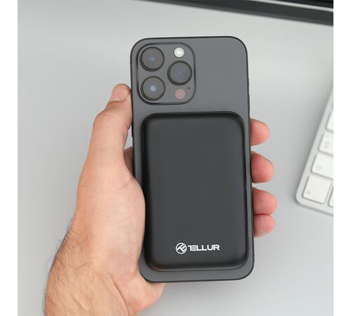 Tellur Compact Pro WPD101 Μαγνητικό Φορητό Power Bank 10.000mAh σε μαύρο χρώμα (TLL158381)