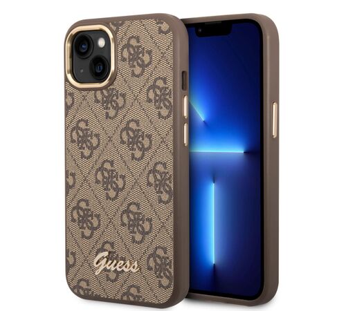 Guess “4G Logo Collection” Script Metal Logo Θήκη προστασίας από δερματίνη – iPhone 14 Plus (Καφέ)