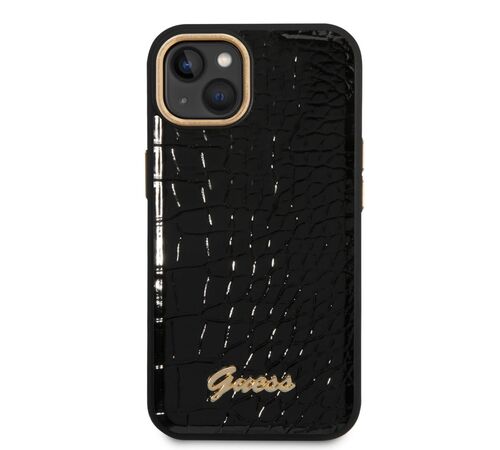 Guess "Croco Collection" Hot Stamp Lines Θήκη προστασίας από δερματίνη με μεταλλικό λογότυπο – iPhone 14 Plus (Μαύρο)