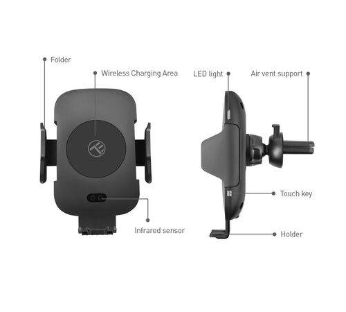 Tellur Fast Wireless Car Charger & Motorized Mount Βάση ασύρματης φόρτισης & Ασύρματος ταχυφορτιστής αυτοκινήτου κατάλληλος για Smartphone (Black)
