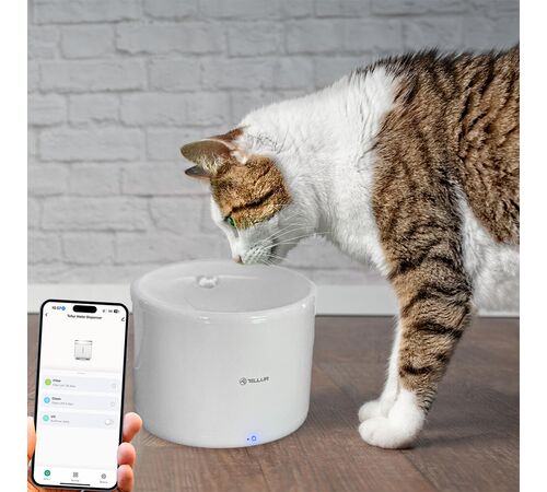 Tellur Smart WiFi Pet Water Dispenser 2L Έξυπνη τηλεχειριζόμενη WiFi Ποτίστρα/Συντριβάνι 2 λίτρων Γάτας/Σκύλου σε χρώμα λευκό