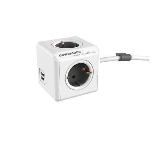 Allocacoc® PowerCube | Extended USB| Πολύπριζο 4 θέσεων & 2 USB – Γκρι – 1402GY/DEEUPC