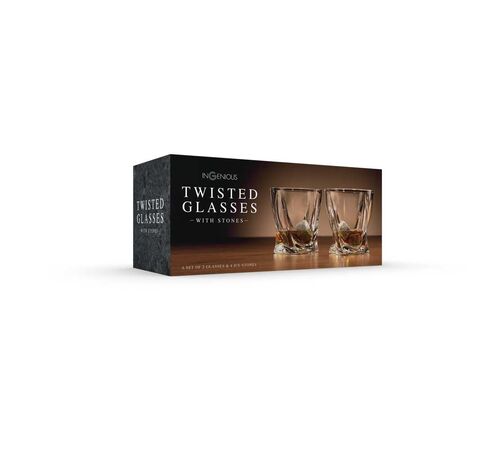 The Source Twisted Glasses With Stone - Σετ 2 ποτήρια και κομψή θήκη Με 4 κύβους πάγου από πέτρα