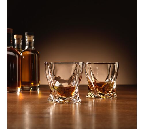 The Source Twisted Glasses With Stone - Σετ 2 ποτήρια και κομψή θήκη Με 4 κύβους πάγου από πέτρα