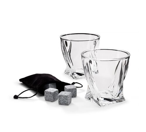 The Source Twisted Glasses With Stone - Σετ 2 ποτήρια και κομψή θήκη Με 4 κύβους πάγου από πέτρα