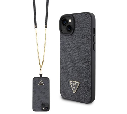 Guess "4G Metal Logo Strass Collection" Crossbody Case Θήκη προστασίας από δερματίνη με λουράκι – iPhone 15 (Μαύρο – GUHCP15SP4TDSCPK)