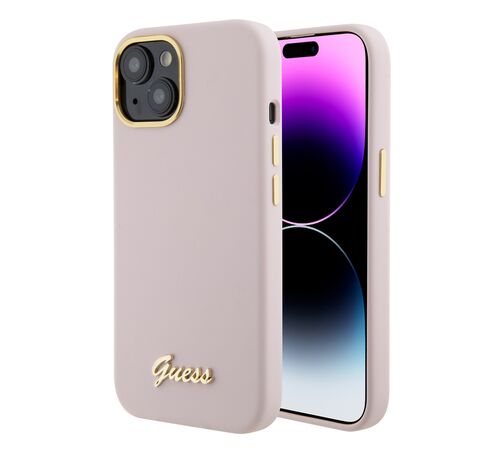 Guess “Vintage Script Gold Logo Collection” Σκληρή Θήκη προστασίας από σιλικόνη – Apple iPhone 15 (Ροζ  – GUHCP15SSMBSLP)