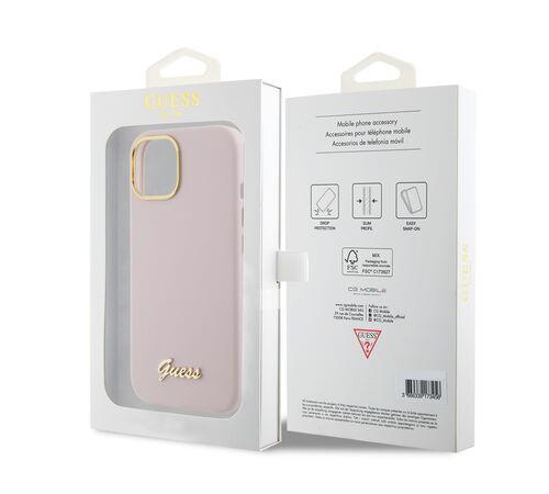 Guess “Vintage Script Gold Logo Collection” Σκληρή Θήκη προστασίας από σιλικόνη – Apple iPhone 15 (Ροζ  – GUHCP15SSMBSLP)