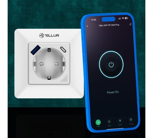 Tellur Smart WiFi Έξυπνη Πρίζα Ρεύματος 3600W / 16A με ενσωματωμένες θύρες 1xUSB 18W & 1xUSB-C PD 20W σε λευκό (TLL331531)