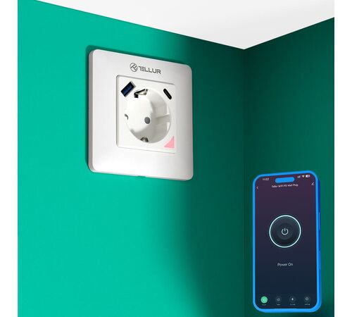 Tellur Smart WiFi Έξυπνη Πρίζα Ρεύματος 3600W / 16A με ενσωματωμένες θύρες 1xUSB 18W & 1xUSB-C PD 20W σε λευκό (TLL331531)