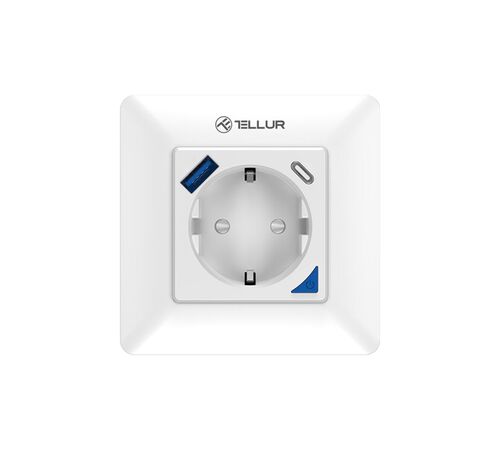 Tellur Smart WiFi Έξυπνη Πρίζα Ρεύματος 3600W / 16A με ενσωματωμένες θύρες 1xUSB 18W & 1xUSB-C PD 20W σε λευκό (TLL331531)