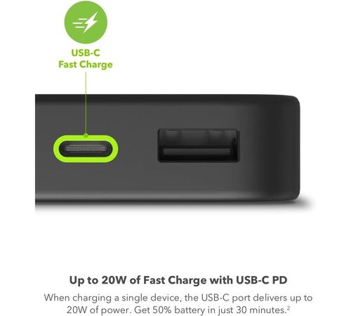 Mophie Powerstation 2023 Powerbank 10.000mAh με 2 θύρες USB-A και 1 θύρα USB-C (PowerDelivery 20W) σε μαύρο χρώμα