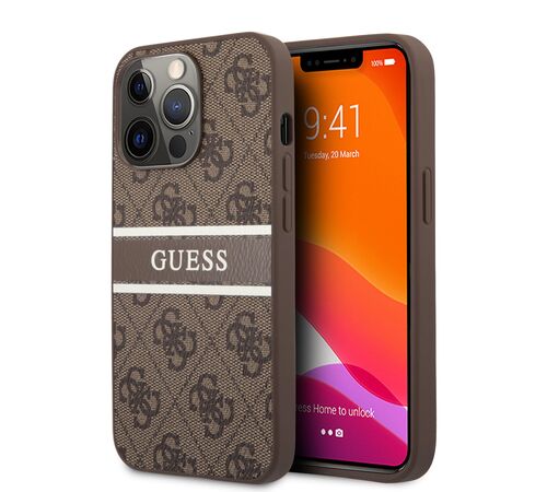 Guess "4G Logo Collection" Printed Stripe Θήκη προστασίας από δερματίνη – iPhone 13 Pro (Καφέ)