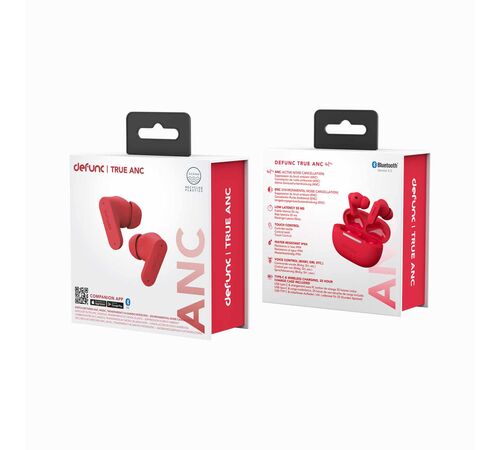 Defunc TRUE ANC Bluetooth 5.3 Ασύρματα True Wireless Ακουστικά με Active Noise Cancellation και θήκη (κόκκινο)