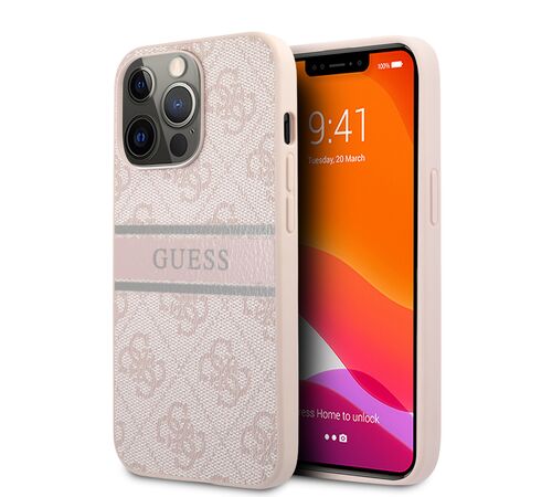 Guess "4G Logo Collection" Printed Stripe Θήκη προστασίας από δερματίνη – iPhone 13 Pro Max (Ροζ)