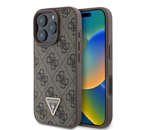 Guess “4G Triangle Strass Collection” Hard Case Θήκη προστασίας από δερματίνη– iPhone 16 Pro (Καφέ – GUHCP16LP4TDPW)