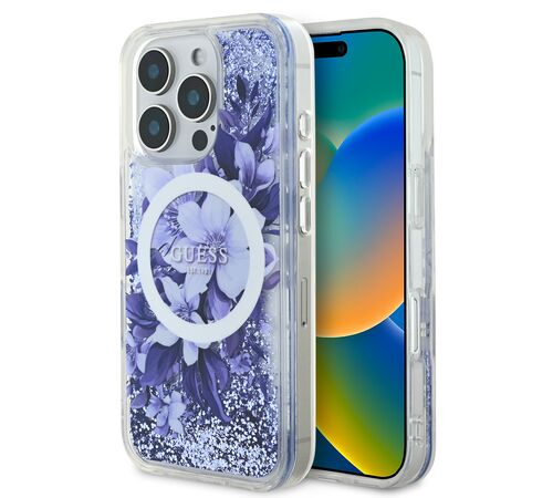 Guess Magsafe “Liquid Glitter Flower" Hard Case Θήκη προστασίας από σκληρό πλαστικό – iPhone 16 Pro (Μωβ – GUHMP16LLFMWTU)