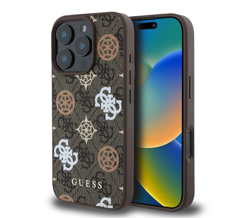 Guess Magsafe “Peony on 4G Background Collection” Hard Case Θήκη προστασίας από σκληρό πλαστικό – iPhone 16 Pro (Καφέ  – GUHMP16LP4PWPW)