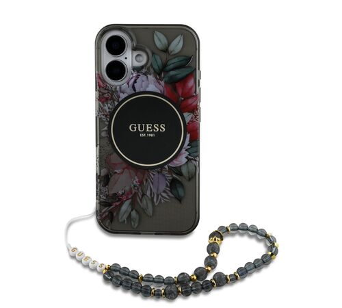 Guess Magsafe “Flowers with Pearl Strap” Hard Case Θήκη προστασίας από σκληρό πλαστικό – iPhone 16 (Μαύρο – GUHMP16SHFWBRCESK)