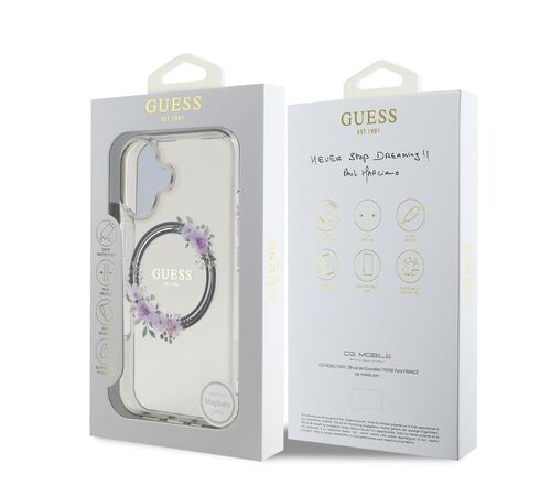 Guess Magsafe “Flower Wreath” Hard Case Θήκη προστασίας από σκληρό πλαστικό – iPhone 16 (Μαύρο – GUHMP16SHFWFCK)