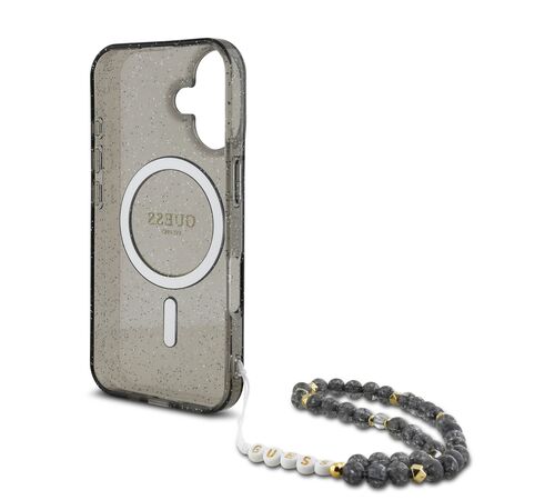 Guess Magsafe “Glitter with Pearl Strap” Hard Case Θήκη προστασίας από σκληρό πλαστικό – iPhone 16 (Μαύρο – GUHMP16SHGCRELSK)
