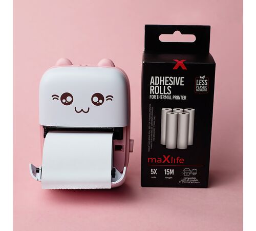 Maxlife Bluetooth thermal printer MXTP-100 pink - Παιδική ψηφιακή φωτογραφική μηχανή στιγμιαιας εκτύπωσης σε ροζ χρώμα