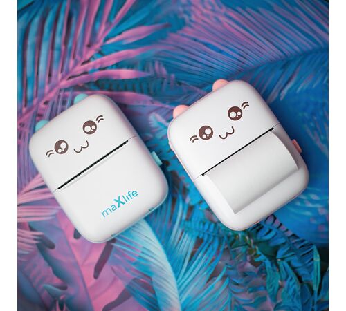 Maxlife Bluetooth thermal printer MXTP-100 pink - Παιδική ψηφιακή φωτογραφική μηχανή στιγμιαιας εκτύπωσης σε ροζ χρώμα